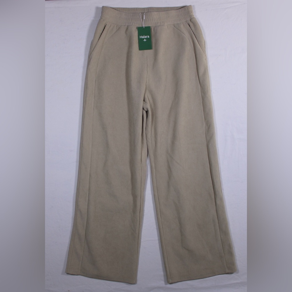 Halara Beige Wide Leg Ribbed Trousers